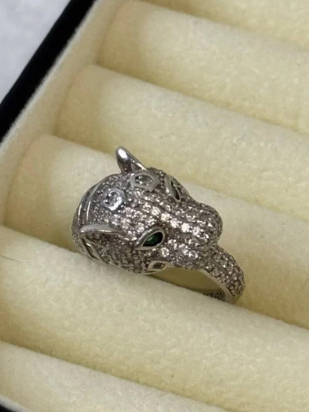 FZN Sterling Silver Zirconia Pave Panther Ring Size 6 Designer Jewelry